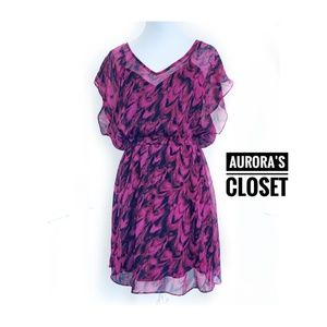 Express M Pink Tank Dress Chiffon Mini 2fer Batwing Watercolor Short Sleeve